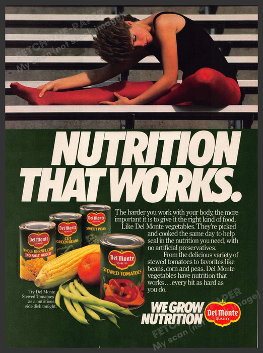 Del Monte 1980s Print Advertisement Ad 1987 Bleachers Stretching Athlete Del Monte