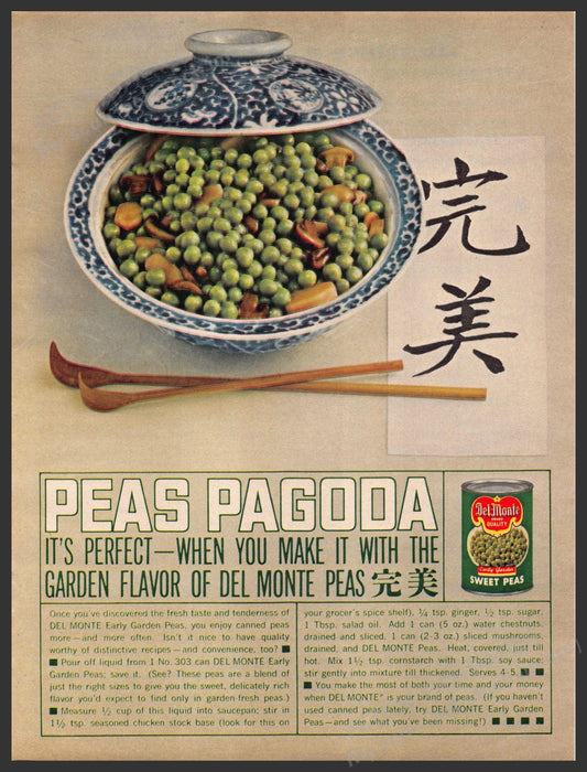 Del Monte Sweet Peas 1960s Print Advertisement 1961 "Peas Pagoda" Recipe Del Monte