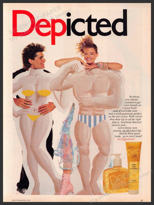 Dep 1980s Magazine Print Advertisement 1987 "Depicted" Muscle Cutouts Fetch-the-Paper