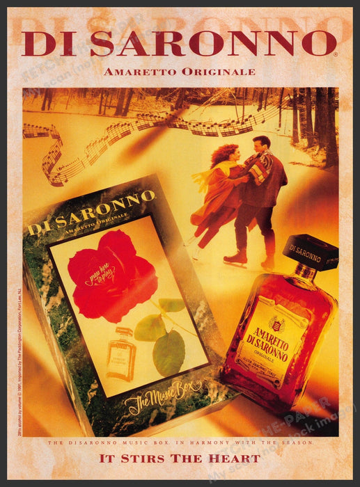 Di Saronno Amaretto 1990s Print Advertisement Ad 1992 Ice Skating Couple Fetch-the-Paper