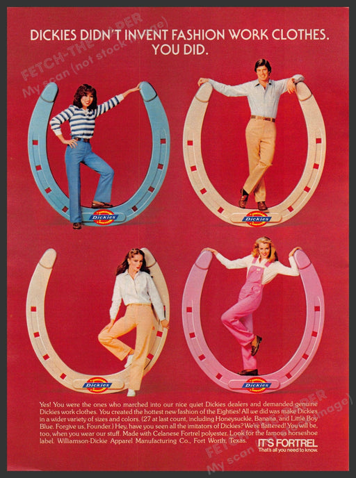 Dickies Fashion Work Clothes 1980s Print Advertisement 1981 Horseshoes Dickies