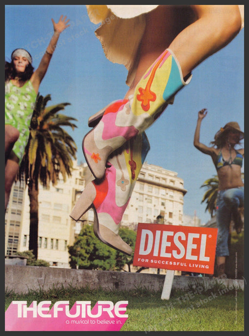 Diesel Clothing 2000s Print Advertisement 2005 Legs Skirt Cowboy Boots Diesel