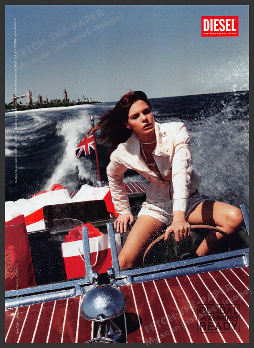 Diesel Clothing 2000s Print Advertisement 2007 Global Warming Ready Wooden Boat Fetch-the-Paper