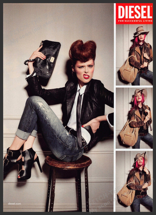 Diesel Fashion 2010s Print Advertisement 2012 Legs 1940s Red Head Fetch-the-Paper
