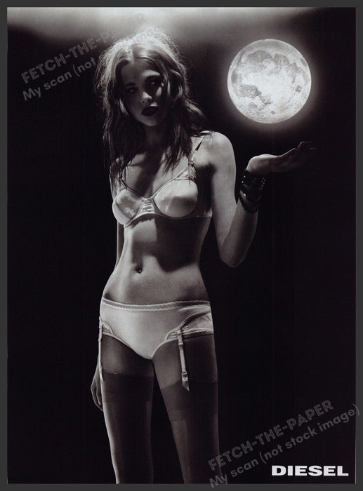 Diesel Lingerie 2000s Print Advertisement Ad 2008 Garter Stockings Moon Sexy Fetch the Paper!