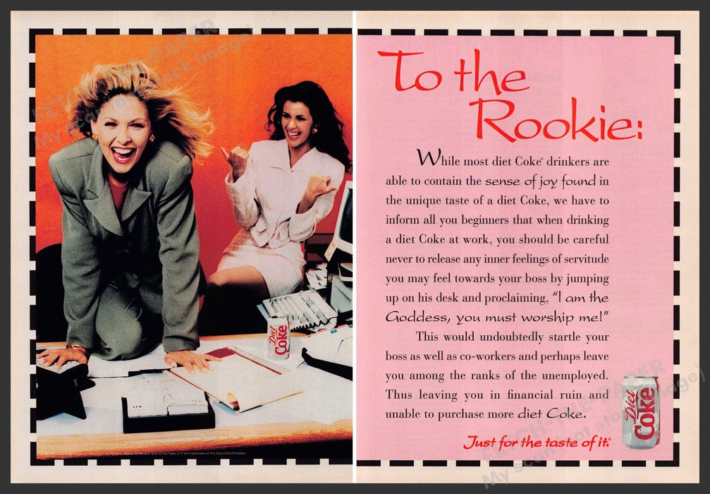 Diet Coke 1990s Print Advertisement (2 pages) 1995 Female Office Co-Workers Diet Coke
