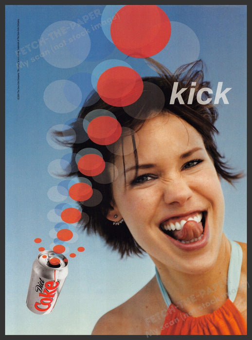 Diet Coke Kick 2000s Print Advertisement 2004 Laughing Tongue Sticking Out Fetch-the-Paper