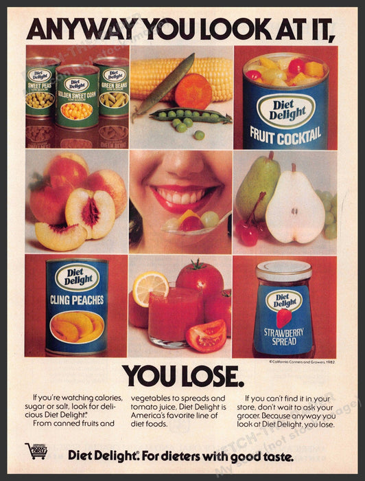 Diet Delight 1980s Magazine Print Advertisement 1983 "You lose" Weight loss Diet Delight