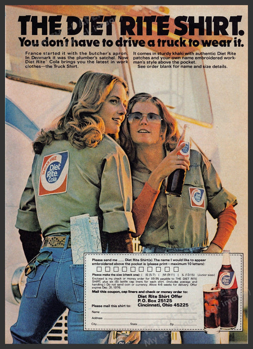 Diet Rite Cola 1970s Print Advertisement 1976 Shirt Promo Fetch-the-Paper