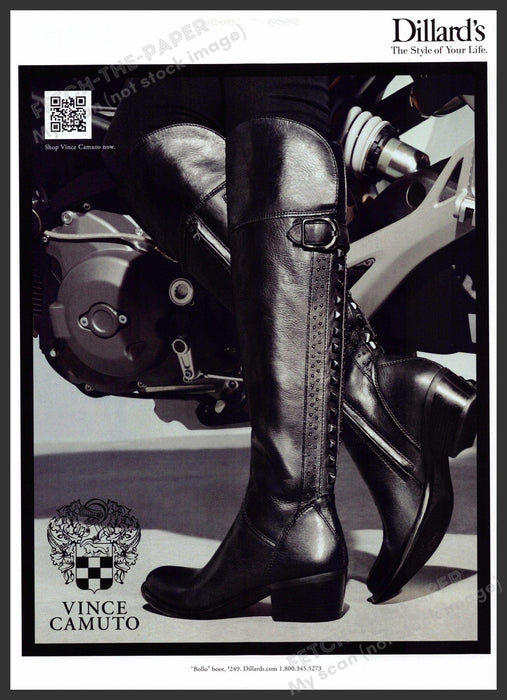 Dillard's Vince Camuto Boots 2010s Print Advertisement 2012 Motorcycle Fetch-the-Paper