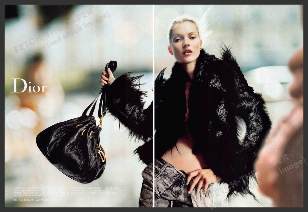 Dior Handbags Kate Moss 2000s Print Ad (2 pgs) 2006 Belly Fashion Faux Fur Dior