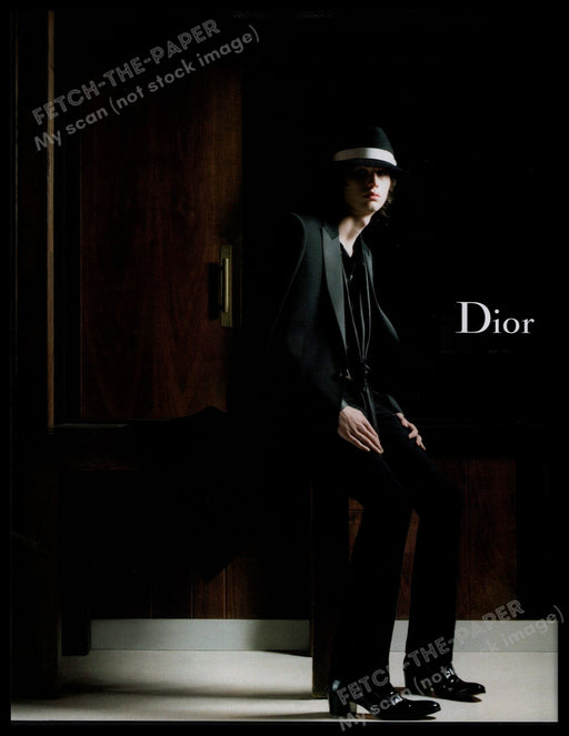 Dior Men's Fashion 2000s Print Advertisement 2005 Sitting Table Fedora Fetch-the-Paper