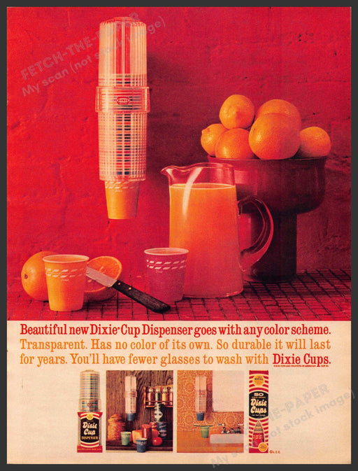 Dixie Cups 1960s Print Advertisement Ad 1961 Dispenser Wall Kitchen Dixie Cups
