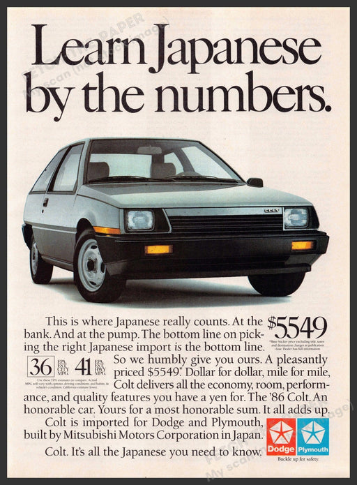 Dodge Colt 1980s Print Advertisement 1986 Japanese Import Fetch-the-Paper