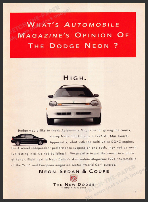 Dodge Neon 1990s Print Advertisement Ad 1993 High Automobile Magazine Dodge Neon