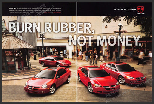 Dodge SXT 2000s Print Ad (2 page) 2003 City Red Cars Lineup Fetch-the-Paper