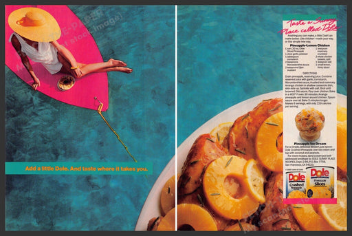 Dole 1980s Magazine Print Advertisement (2 pages) 1986 "Pineapple-Lemon Chicken" Dole