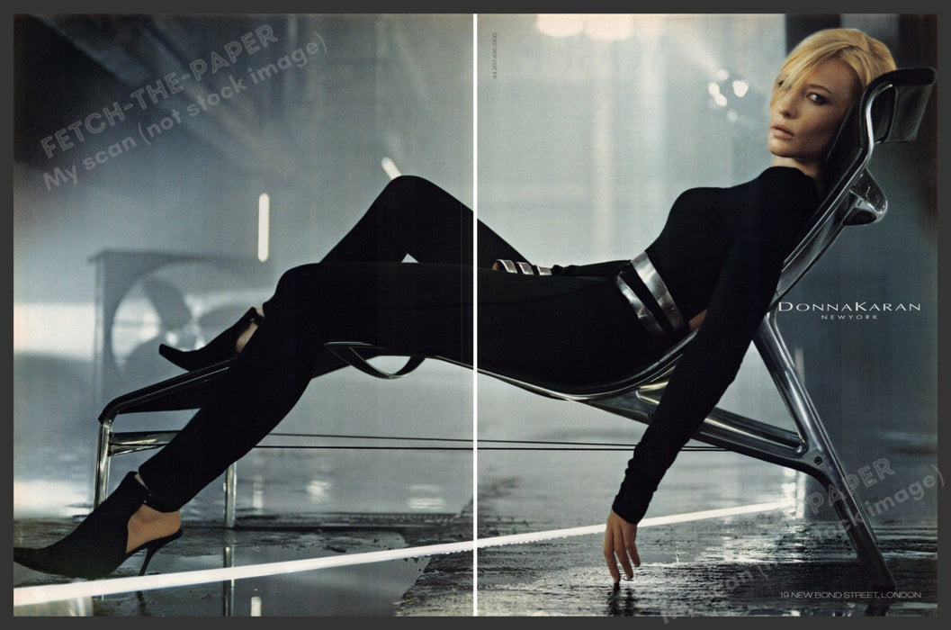 Donna Karan Cate Blanchett 2000s Print Advertisement (2 Pg) 2003 Legs Chair Fetch-the-Paper