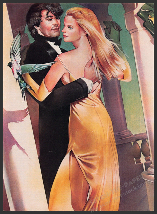 Doubletake by Catherine Huerta 1980s Magazine Illustration 1983 Couple Dancing Fetch-the-Paper