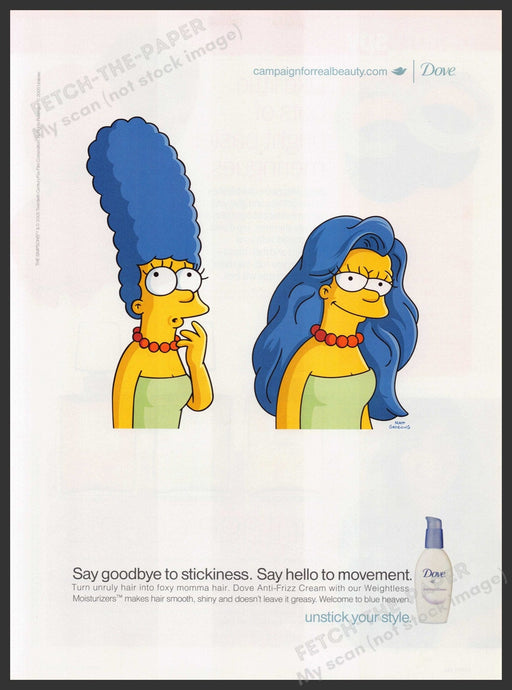 Dove Anti-Frizz Marge Simpson 2000s Print Advertisement 2005 Cartoon Hair Fetch-the-Paper