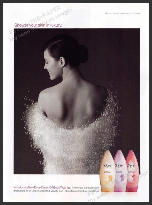 Dove Cream Oil Body Washes 2000s Print Advertisement 2007 Bare Back Fetch-the-Paper