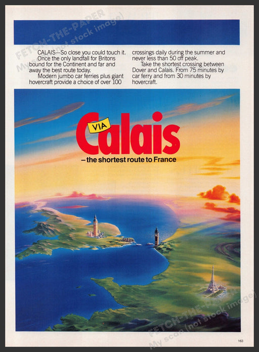Dover to Calais Travel from England to France 1980s Print Advertisement Ad Fetch-the-Paper