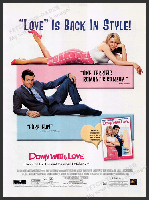 Down with Love Movie Release 2000s Print Advertisement 2003 McGregor Zellweger Fetch-the-Paper