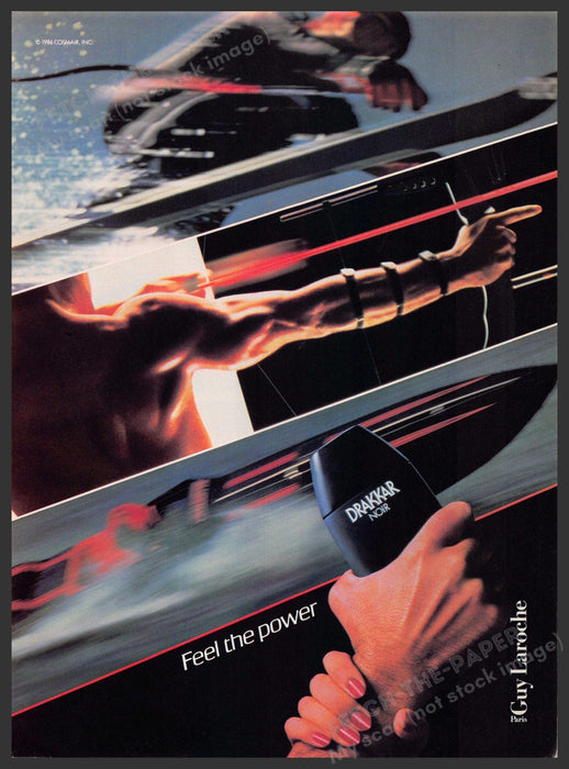 Drakkar Noir 1980s Print Advertisement 1987 "Feel the power" Archery Skiing Boat Drakkar Noir