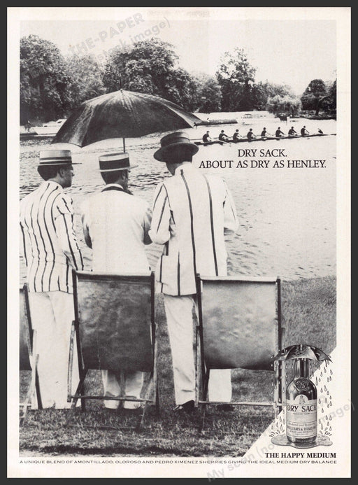 Dry Sack Team Rowing 1980s U.K. Print Advertisement Ad 1986 Dry Sack