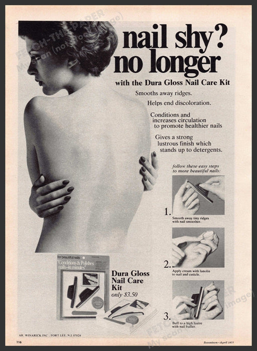 Dura Gloss Nail 1970s Print Advertisement 1977 Bare Back Dura Gloss