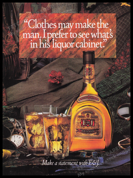 E & J Brandy 1980s Print Advertisement Ad 1989 Liquor Cabinet Makes the Man Fetch the Paper!