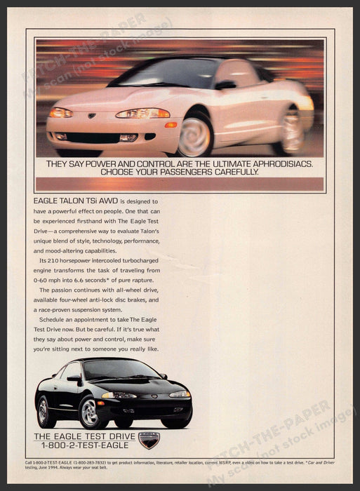 Eagle Talon TSI AWD 1990s Print Advertisement 1995 "Ultimate aphrodisiacs" Eagle Talon TSI