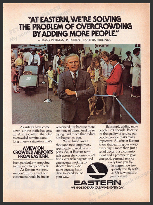 Eastern Airlines 1970s Print Advertisement 1979 Overcrowding Airports Solution Eastern Airlines