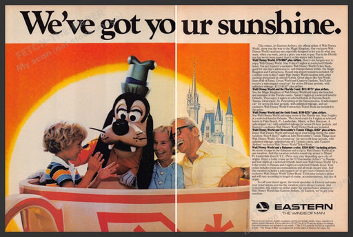 Eastern Airlines Walt Disney World 1970s Print Advertisement (2 Page) Ad 1977 Fetch-the-Paper