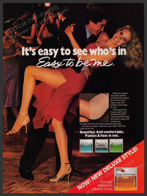 Easy to Be Me Hosiery Pantyhose 1980s Print Advertisement Ad 1981 Dancing Legs Fetch-the-Paper
