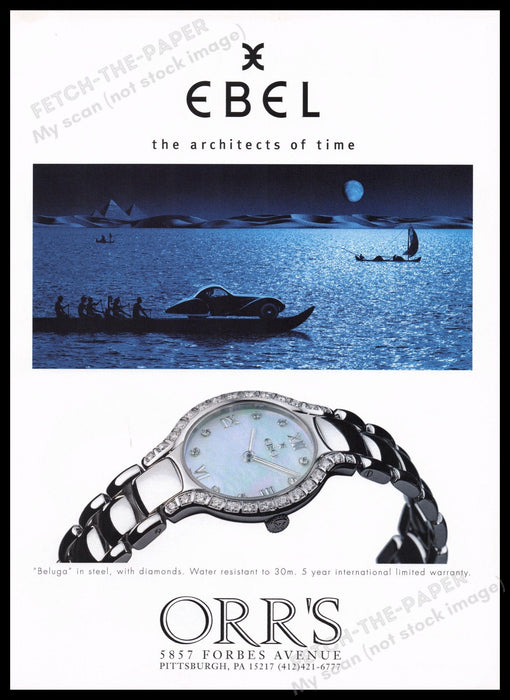 Ebel Watch Beluga 1990s Print Advertisement Ad 1998 "Architects in time" Fetch the Paper!