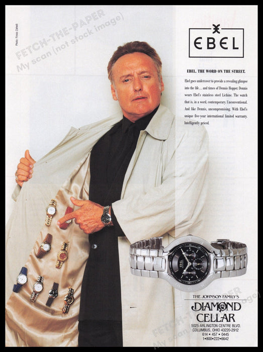 Ebel Watch Dennis Hopper 1990s Print Advertisement Ad 1993 Fetch the Paper!
