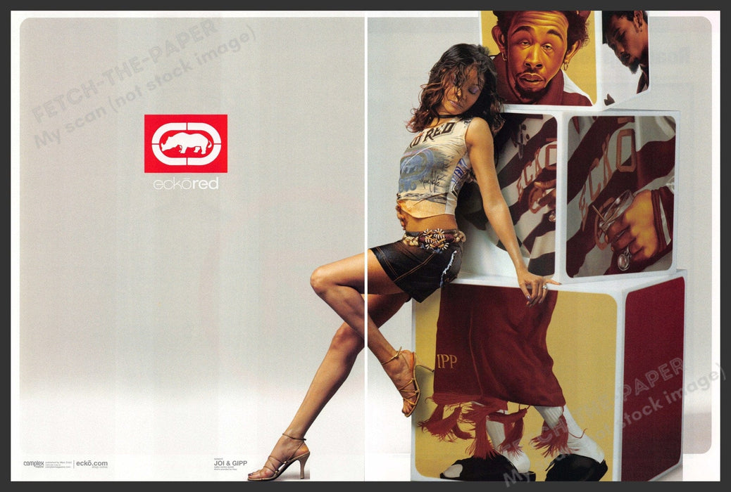 Ecko Red Joi & Gipp 2000s Print Ad (2 page) 2002 Legs Fetch-the-Paper