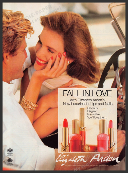 Elizabeth Arden Cosmetics 1980s Print Advertisement Ad 1988 "Fall in love" Fetch-the-Paper