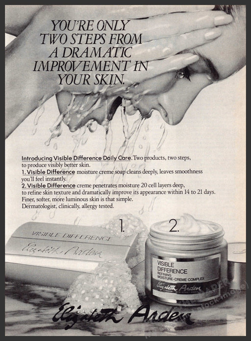 Elizabeth Arden Visible Difference 1980s Print Advertisement 1982 Splash Face Fetch-the-Paper