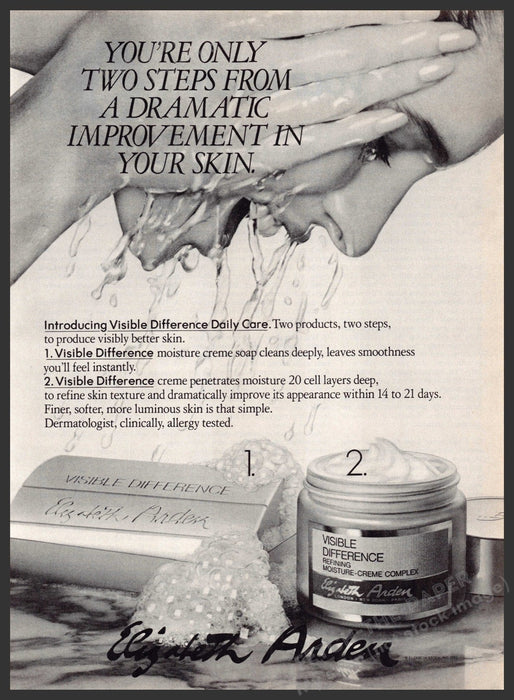 Elizabeth Arden Visible Difference 1980s Print Advertisement 1982 Splash Face Fetch-the-Paper