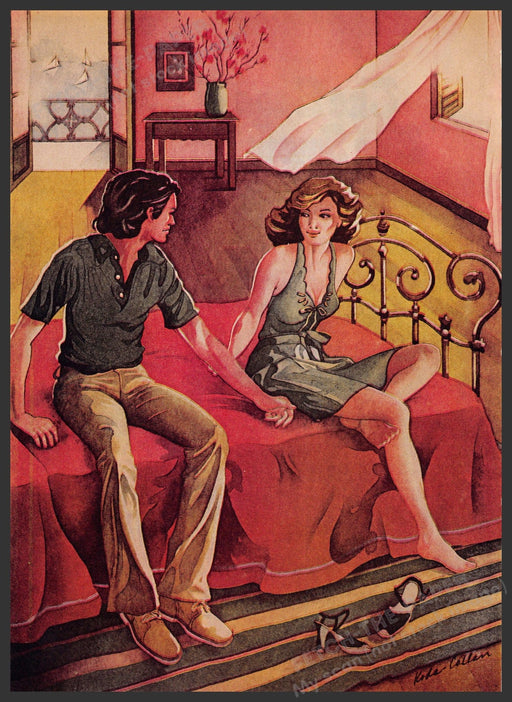 Elizabeth Koda-Callan Artist 1970s Magazine Illustration 1977 Couple Sitting Bed Fetch-the-Paper