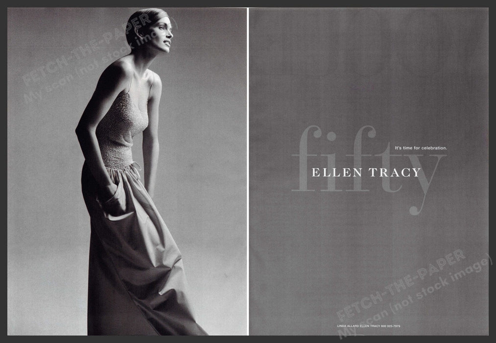 Ellen Tracy Cindy Crawford 1990s Print Advertisement (2pg) 1999 Celebrate Fifty Fetch-the-Paper