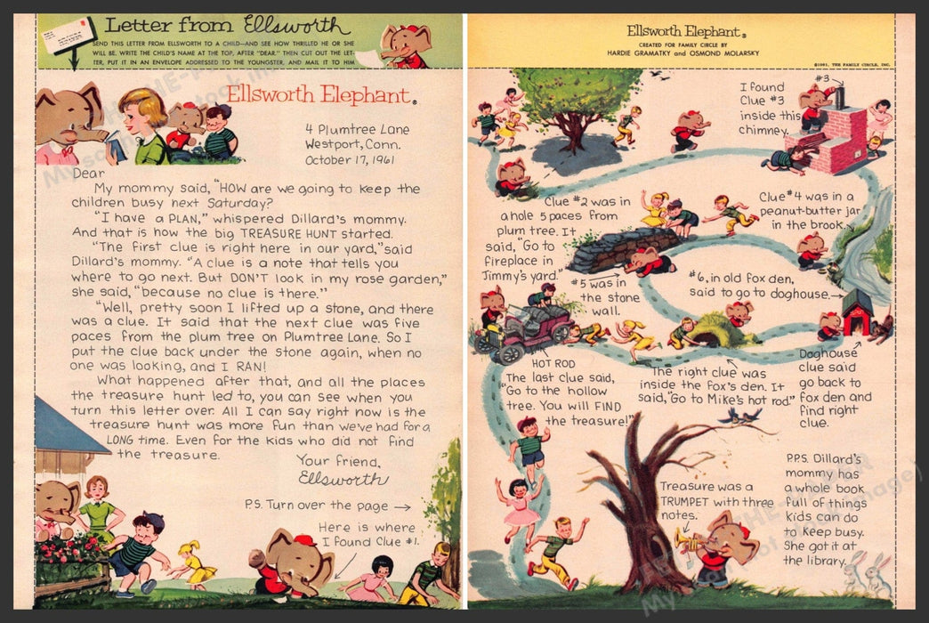 Ellsworth Elephant Letter 1960s Print Advertisement 1961 Front & Back Page Ellsworth the Elephant