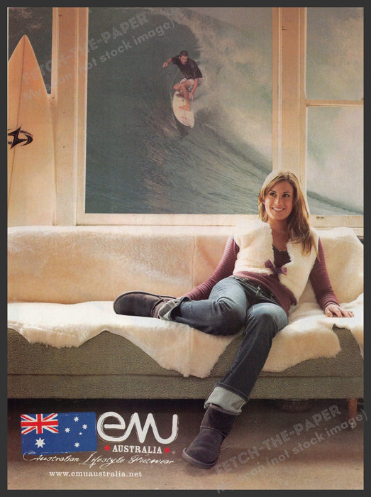 EMU Australia Footwear 2000s Print Ad 2007 Girl on Couch Surfer through Window EMU Australia