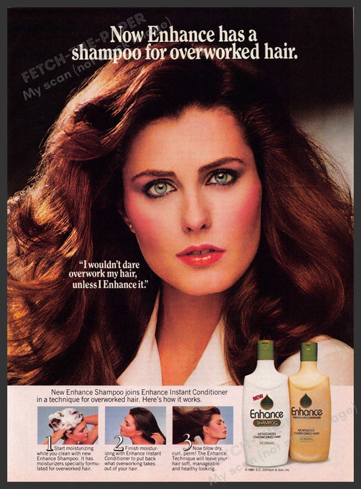 Enhance Hair Products 1980s Print Advertisement 1981 Overworked Hair Fetch-the-Paper