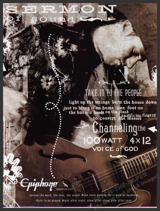 Epiphone 2000s Print Advertisement 2001 Sermon of Sound Fetch-the-Paper