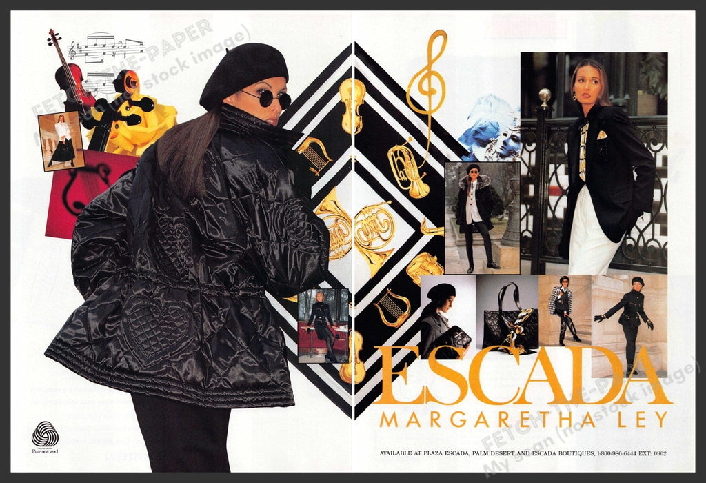 Escada Margaretha Ley 1990s Print Advertisement (2 page) 1993 Fashion Fetch-the-Paper