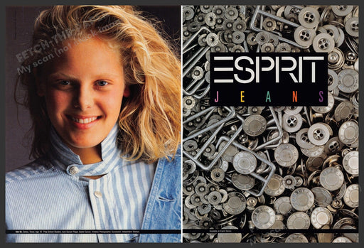 Esprit Jeans Kate Orr 16 yr Student 1980s Print Advertisement (2 Page) Ad 1987 Fetch-the-Paper