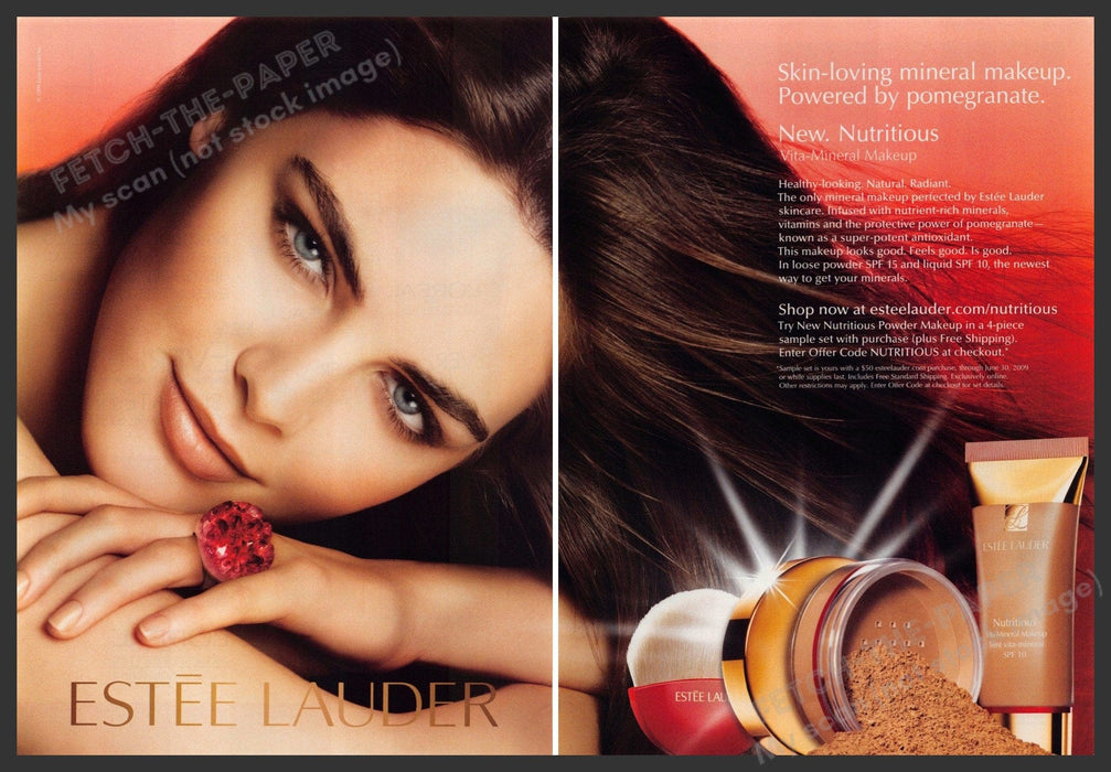 Estee Lauder 2000s Magazine Print Advertisement (2 pgs) 2009 Pomegranate Makeup Estee Lauder